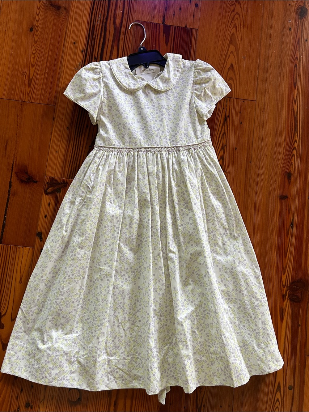 Strasburg Pale Yellow & Lavender Floral Peter Pan Collar Dress